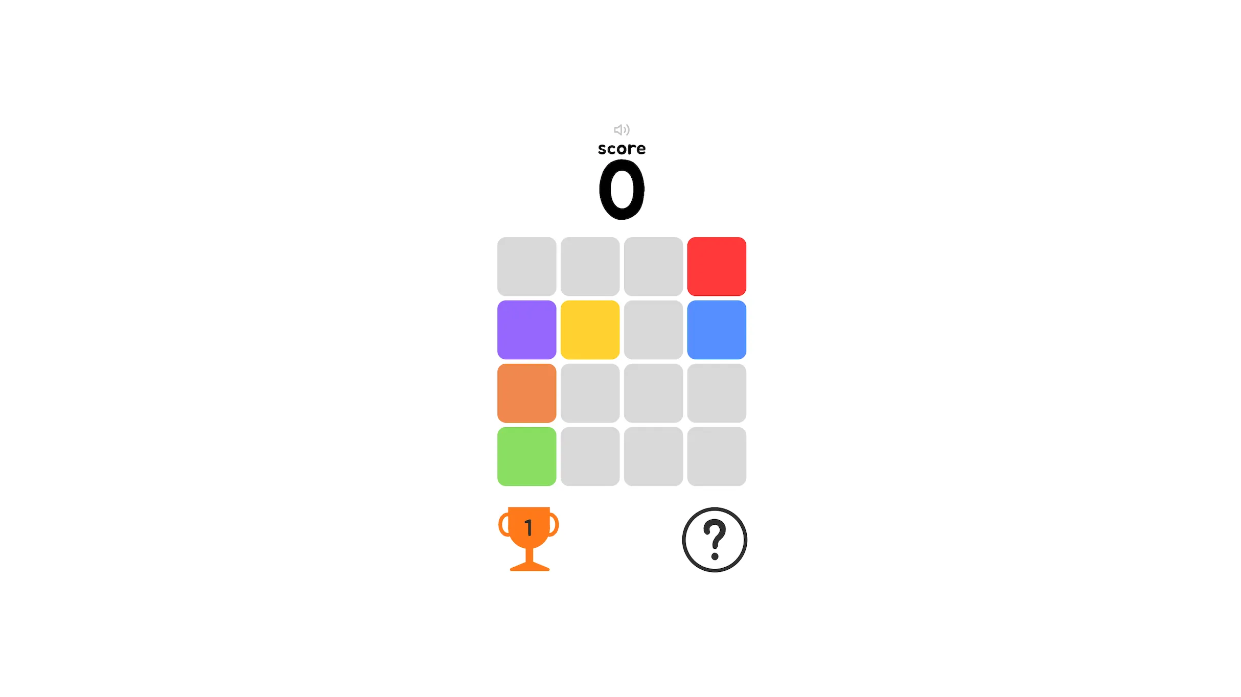 Screenshot of the ROYGBV memory game board with colored tiles